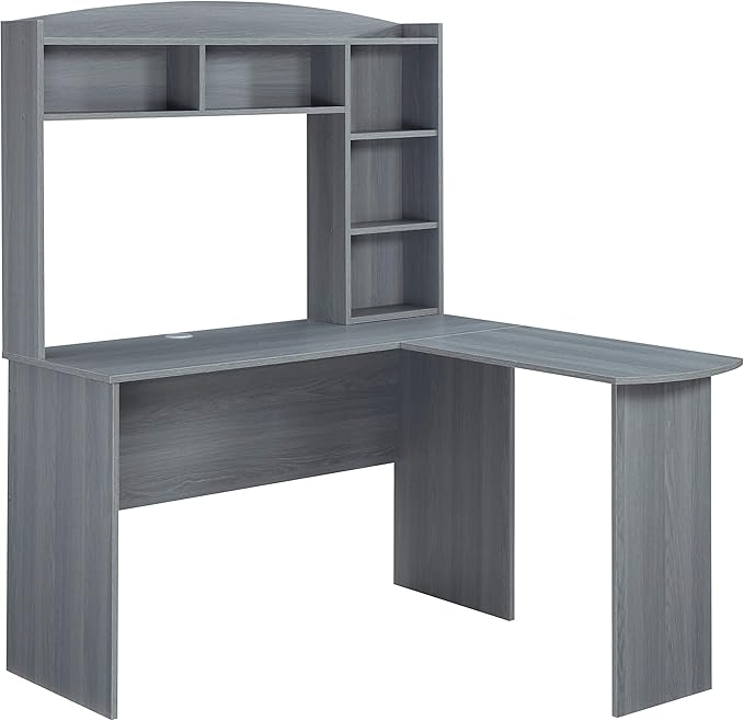 Techni Mobili Modern Hutch L-Shaped Computer Desk Grey