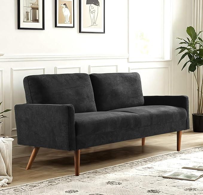 Kent 2 Piece Velvet Sofa and Loveseat Set European Style with Modern &amp Vintage Flair Upholstered 5 Seater Couch Chic Living Room Furniture Seating for Home Apartment or Office Black