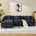 107 L Shaped Modern Sofa Modular Sectional Upholstered Double-Layer 3 Seater Cloud Couch Chenille Deep Seat Sofa with Throw Pillows &amp Movable Ottoman for Living Room Apartment Black