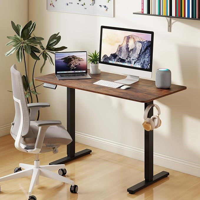 Tangkula 48” x 24” Electric Standing Desk Ergonomic Height Adjustable Sit to Stand Desk with 3 Memory Settings Anti-Collision Protection &amp Hook Computer Workstation for Home Office (Rustic Brow