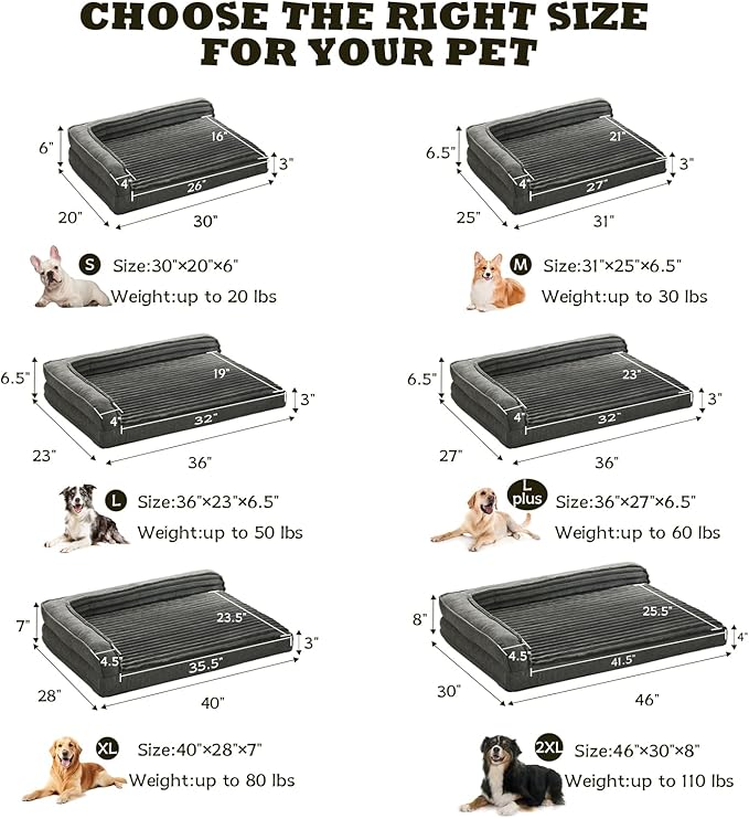 WINDRACING Orthopedic Dog Beds for Small Dogs Waterproof Egg Foam Dog Sofa Bed with L Bolster Sides Washable Small Pet Bed with Removable Cover &amp Non-Slip Bottom 30 x 20 inch Gray