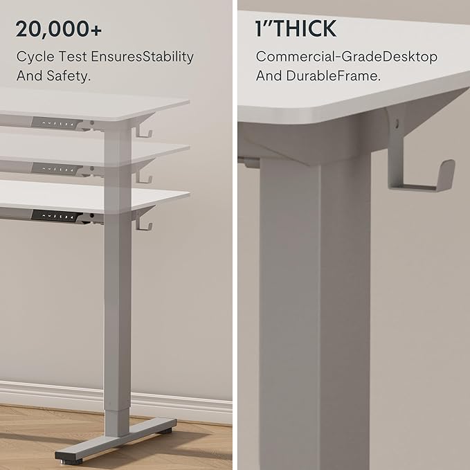FLEXISPOT EN1 One-Piece Standing Desk with 1-Inch Thick Desktop 60x24 Electric Height Adjustable Desk for Home Office &amp Multi-Device Workstations White