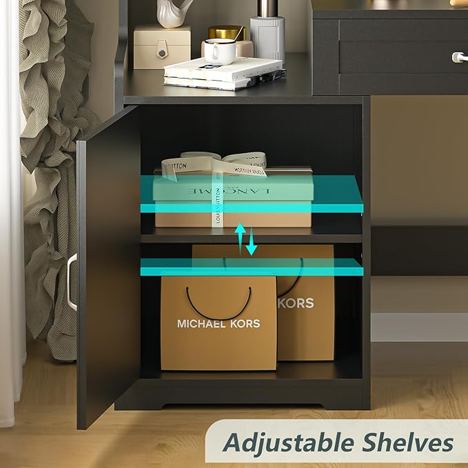60 Computer Desk with 2 Drawer &amp Bookshelves Home Office Desk with Storage Cabinet &amp Spacious Desktop Writing Gaming Study Table with Bookcase Black