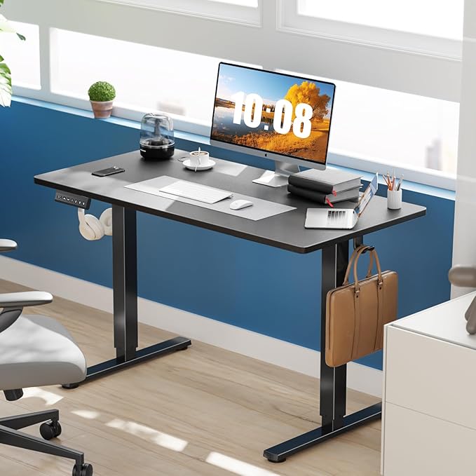Sweetcrispy Electric Standing Desk Adjustable Height 40x24 Inch Sit Stand Up Home Office Desks Computer Workstation PC Work Table with 3 Memory Preset Splice Wood Board Metal Frame Black