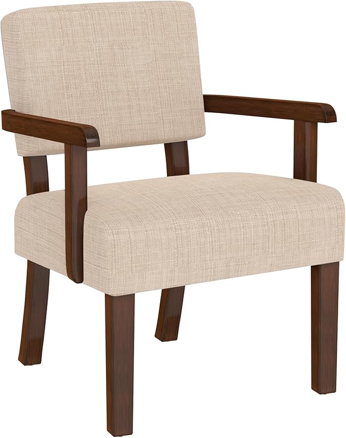 Mid Century Modern Accent ChairArmchairs with Solid Wood Frame and LegsUpholstered Reading Leisure Chair for Living RoomBedroomOfficeWaiting Room (Beige)