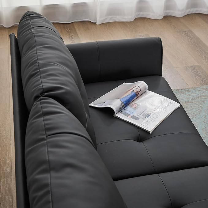TYBOATLE Sofa Couch 61 Small Loveseat Couches for Living Room Black Faux Leather Couch Mid Century Modern Tufted Mini Sofa Comfy Office 2 Seat Settee Love Seat Couches for Small Spaces Bedroom