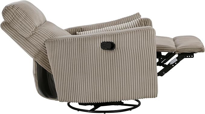 Lexicon Modern Swivel Glider Recliner Chair Nursery Glider Corduroy Fabric Upholstery Recliner with 2 Lumbar Pillows Manual Reclining Sofa Chair for Living Room/Office/Apartment Taupe
