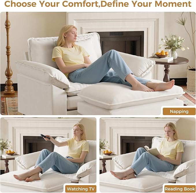 HUSFU Oversized Accent Chair with Ottoman Cloud Couch Chair with Deep Seat and Extra Wide Armrests Comfy Reading Armchair for Bedroom Living Room Set of 2 Beige