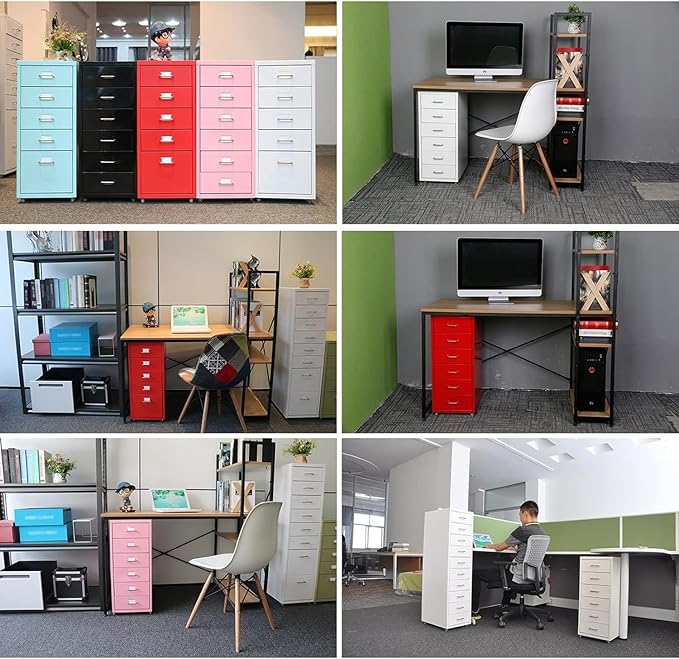 File Cabinet Metal File Cabinet Cabinet with Wheels 3/5 /6/8 Drawers Vertical Filing Cabinet for Home/Office (Color : Red Size : 3 Drawer)