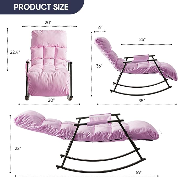 ijuicy Lazy Lsisure Rocking Chair with a Sturdy Iron FrameAdjustable Single ChairGlider Chair for Watching TV or Playing Vedio GamesLiving Room/Bedroom/Guest Room (Pink)