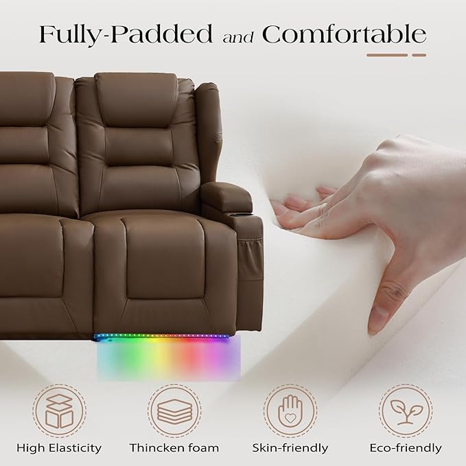 3-Seater Power Recliner Sofa Couch Flip Middle Backrest Reclining Sofa Chair for Living Room with Charging Station/Cup Holders/LED Ambient Light