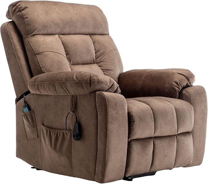 Oversized Power Lift Recliner Chair for Elderly - Extra Wide Big Man Recliner with Heat &amp Massage - Hidden Cup Holder - Single Motor 350 lbs Capacity