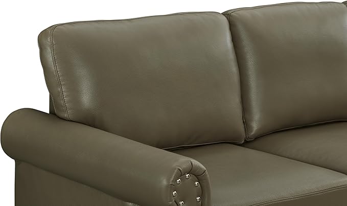 82 Faux Leather Pu Couch Underseat Storage Classic Sofa Elegance 3 Seat with Rolled Armrests Nailhead Trim Wood Legs Classic Living Room Accent Sofa 3 Seat-Grey