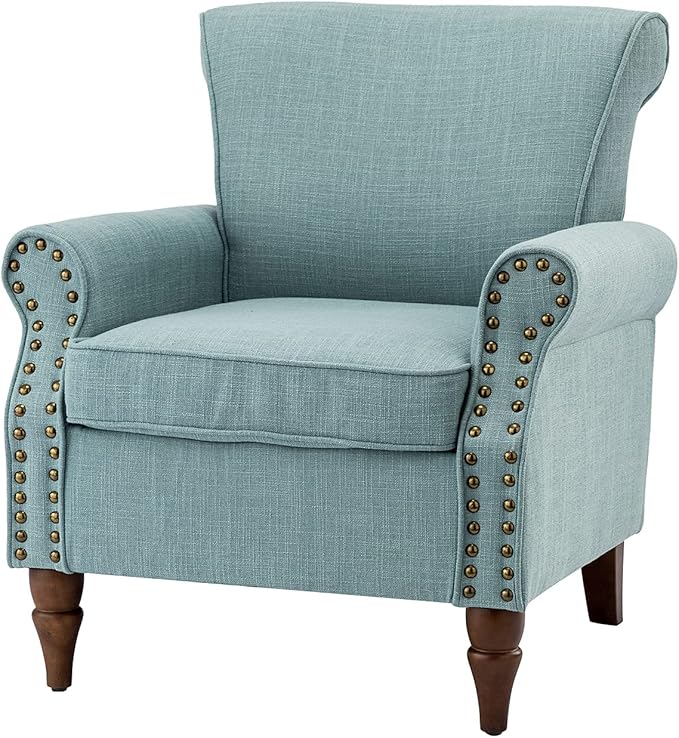 Modern Upholstered Accent Chair with Wood Legs Wingback Armchair with Removable Cushion Comfy Nailhead Trim Lounge Chair Single Sofa Reading Chairs for Living Room Bedroom