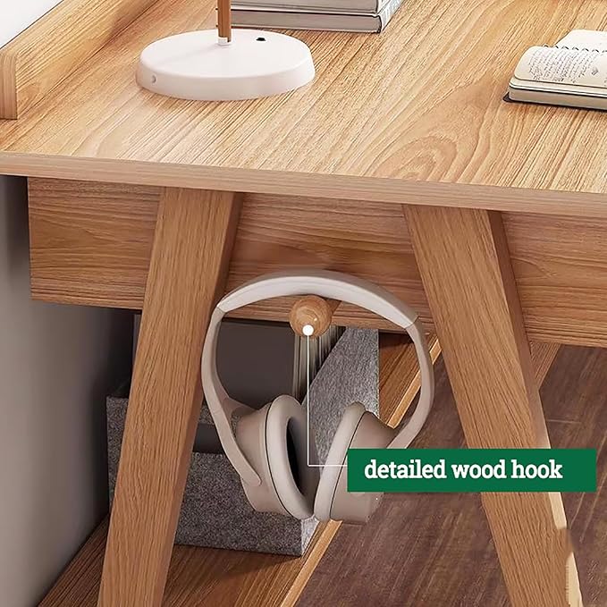 Scandinavian Solid Wood DeskSmall Home Office Desk with Drawers and ShelvesWriting Desk WorkstationContemporary Computer Desk Study Desk Table
