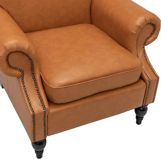 Accent Chair22.4 Seat Depth Living Room Chair36.6W*34.3D*34.6H Armchair with Roll Arms and Wood LegsSet of 2Faux Leather in Brown