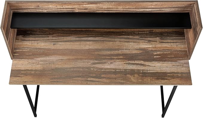 Penau Computer Desk Home Office 48 Inch Brown Laminate Finish Black Metal Base Contemporary Design Storage Shelves