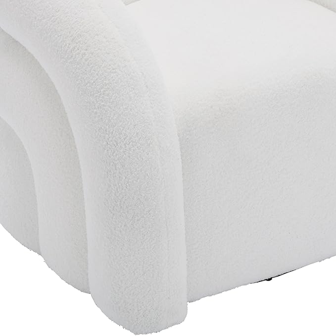 UIXE Swivel Barrel Accent Chair Boucle Upholstered Arm Chair for Living Room Modern Round Armchair Comfy Reading Sofa Seat with Solid Metal Base Fully Assembled - White