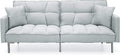 Best Choice Products Convertible Linen Fabric Tufted Split-Back Plush Futon Sofa Furniture for Living Room Apartment Bonus Room Overnight Guests w/ 2 Pillows Wood Frame Metal Legs - Light Gray