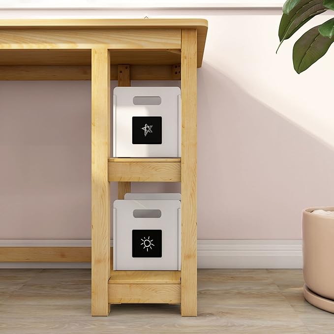 Max &amp Lily L Shaped Desk Corner Desk for Home Office Gaming Computer with Storage Shelves 55 x 55 Inches Natural