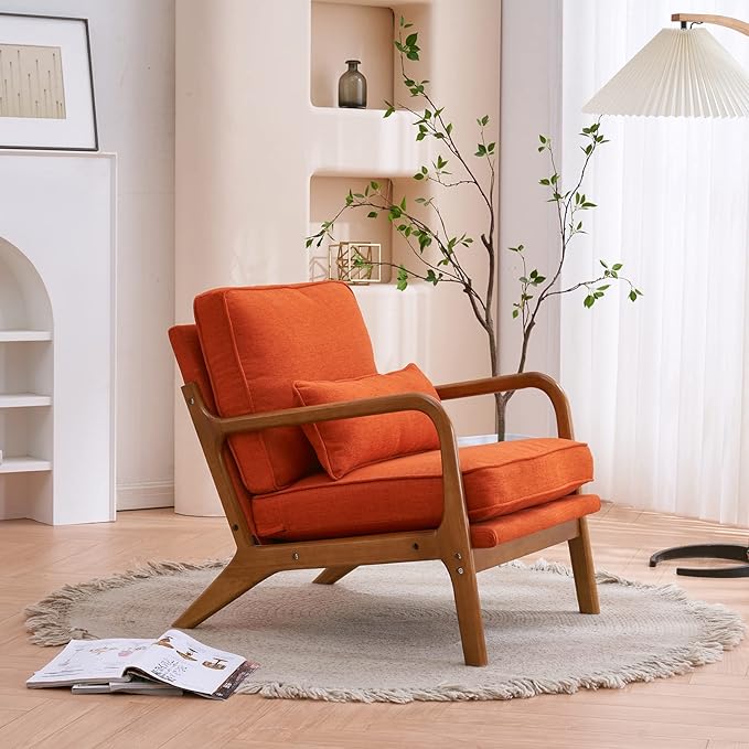 Accent Chair for Living Room Mid-Century Modern Upholstered Armchair with PillowReading Arm ChairComfy Accent Chair for Bedroom