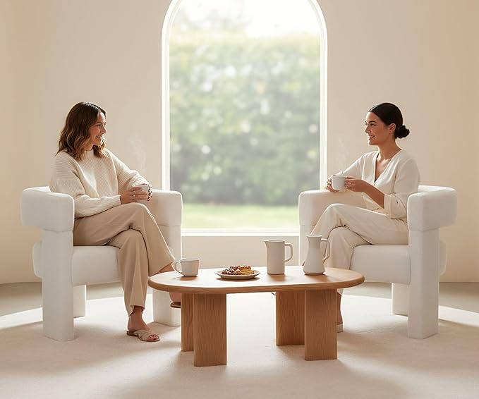 ROCTY White Sherpa Barrel Accent Chairs Set of 2 Upholstered Side Chairs with Arm for Living Room Bedroom Reading