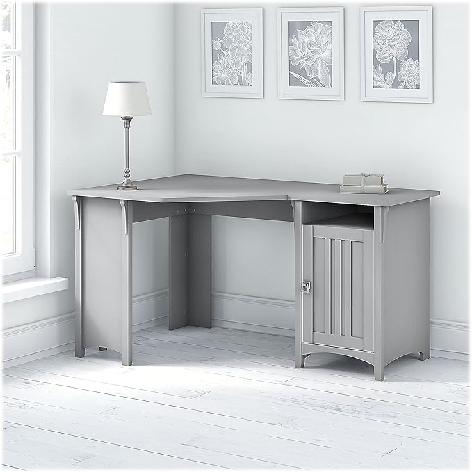 Bush Furniture Salinas 55W Corner Desk with Storage in Cape Cod Gray Compact Workstation for Home Office L Shaped Desktop Solution