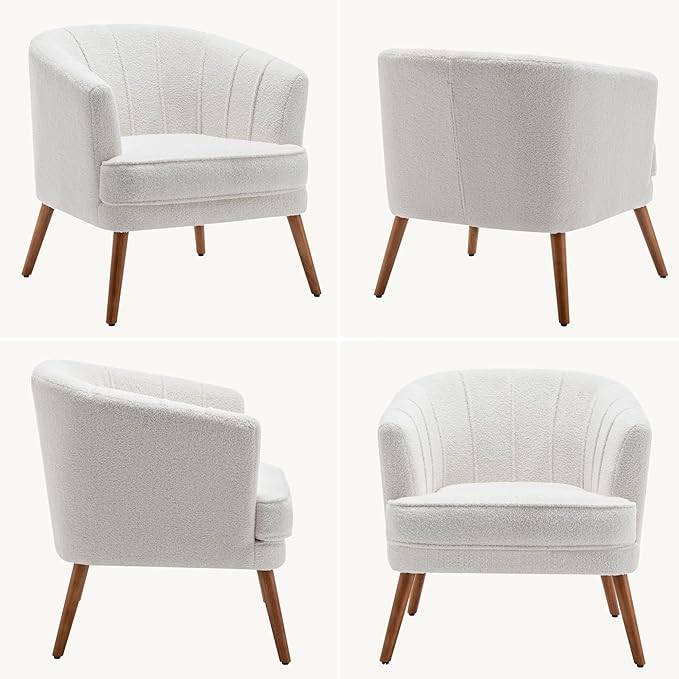 Accent Chairs for Living Room Bedroom Office Upholstered Sherpa Single Sofa Chair Arm Chair Comfy Chair Reading Club Coffee Chair with Metal Legs White