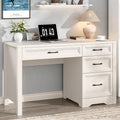 Vabches Farmhouse Executive Desk with Storage and Ample File Drawer Rustic Large Home Writing Desk for Bedroom Pure White