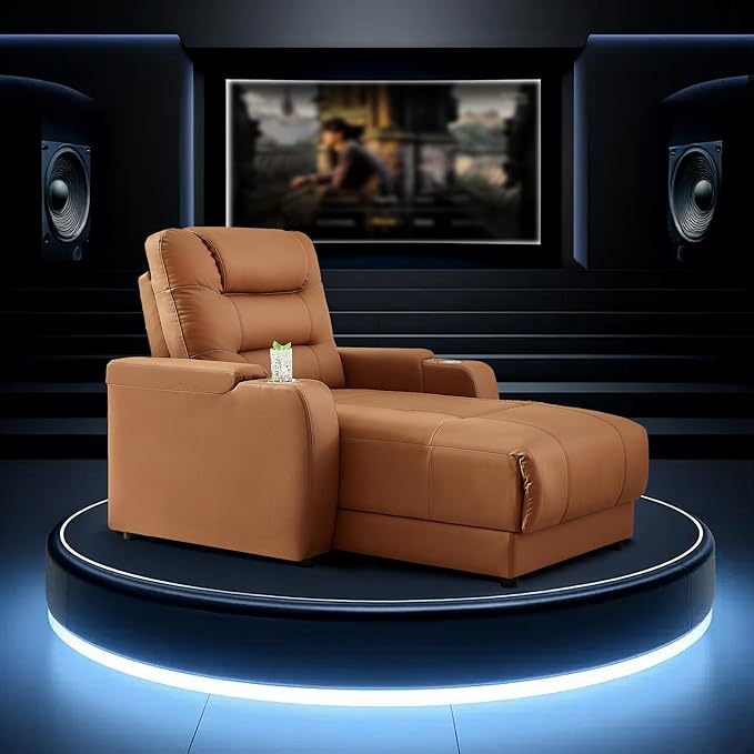 Power Recliner Chair with Cup Holder Comfy Reading Chair for Bedroom Oversized Recliner for Living RoomApartment (Faux Leather Brown)