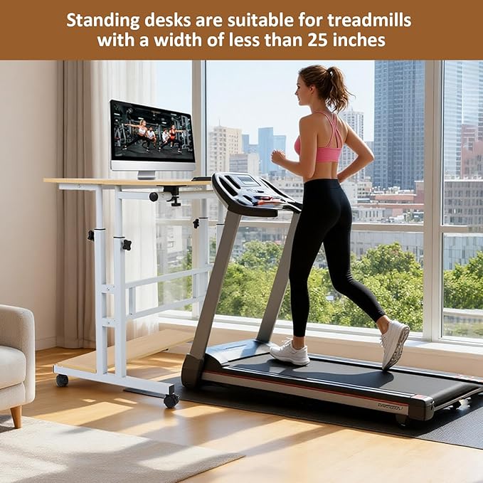 FAHKNS Small Standing Desk Adjustable Height Portable Standing Desk with Wheels Mobile Stand Up Desk for Home Reading Desk and Office Work