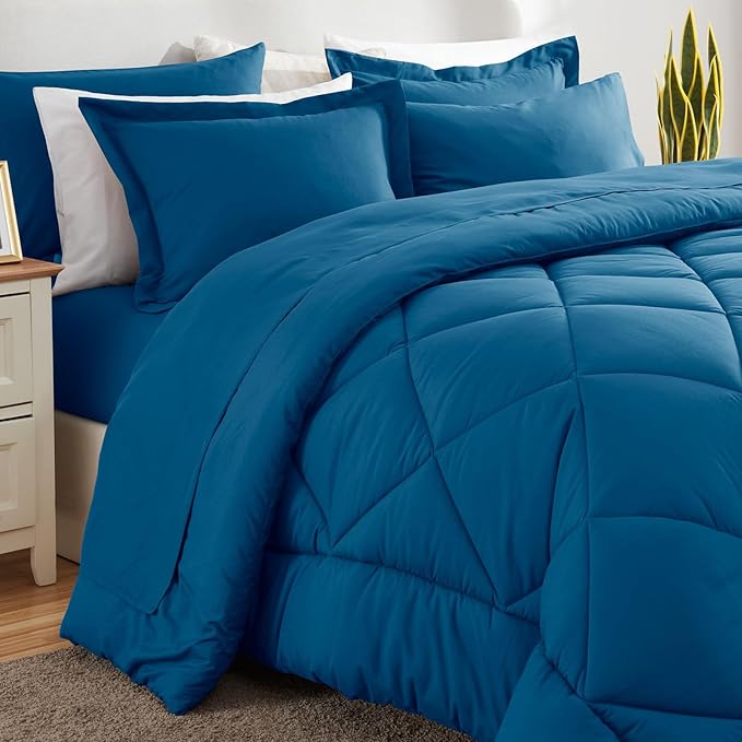 CozyLux Full Size Comforter Sets Teal - 7 Pieces Bed in a Bag Full Luxury Soft Bed Set for All Seasons Bedding Set with Down Alternative Comforter Sheets Pillowcases &amp Shams