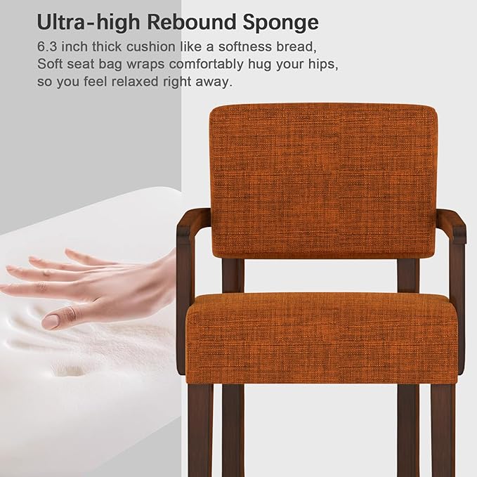 Mid Century Modern Accent ChairArmchairs with Solid Wood Frame and LegsUpholstered Reading Leisure Chair for Living RoomBedroomOfficeWaiting Room (Orange)
