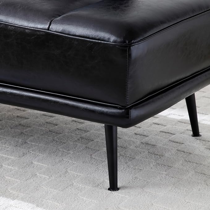 Small Modern Loveseat Couch Sofa Leather Upholstered 2-Seat Sofa Love Seat Furniture with 360-Degree Swivel Tray Black Metal Leg for Small Space Living Room Bedroom Apartment (Black)