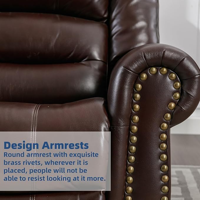 Swivel Rocker Recliner Chair with Heat and Vibration 360° Swivel Glider Rocker Manual Reclining Chair Massage Rocking Lounge Recliners with Side Pockets/USB Ports for Living Room Brown