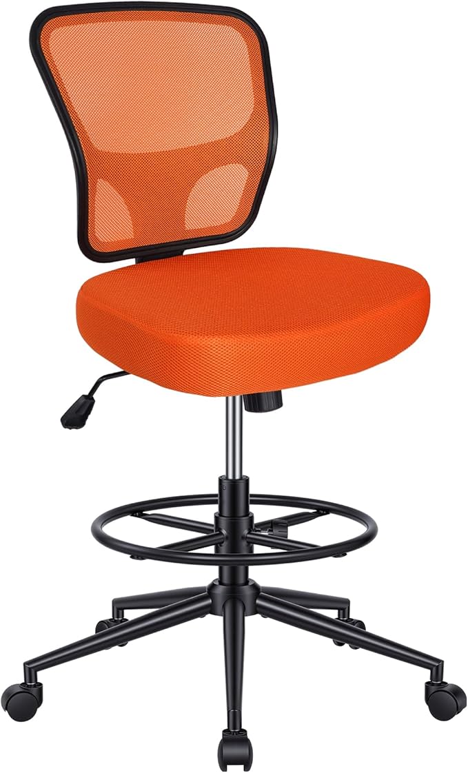Armless Drafting Chair Tall Office Chair for Standing Desk - Adjustable Height Mesh Ergonomic Drafting Stool with Foot Ring &amp Wheels Rolling Counter Height Computer Chair for Home Office