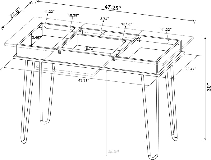Coaster Home Furnishings – Sheeran – 47-Inch Writing Desk with Four Compartments Mid-Century Modern Style Black Hairpin Legs and Spacious Surface – Home Office &amp Living Room – Rustic Amber - 80