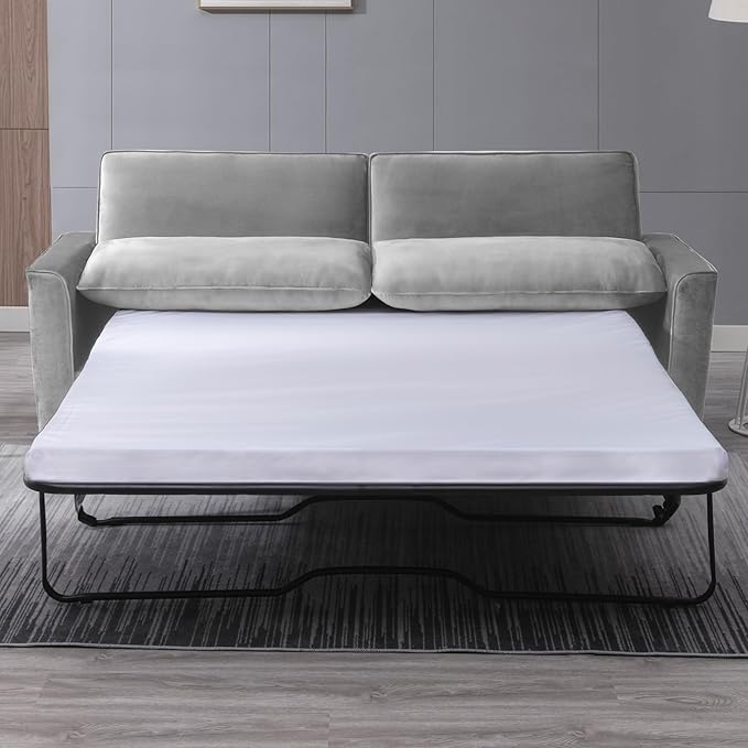 BALUS Full Pull Out Sofa Bed 71 Width 2-in-1 Velvet Loveseat Sleeper Sofa Pullout Couch Bed with Memory Foam Pillows and Mattress for Living Room Furniture Office Apartment Small Space Light Grey