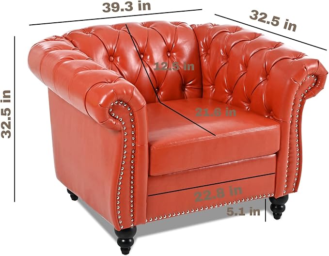 Orange Black Faux Leather Chesterfield Accent Chair with Tufted Upholstery Wingback Design &amp Club Style for Living Room Bedroom Office Furniture