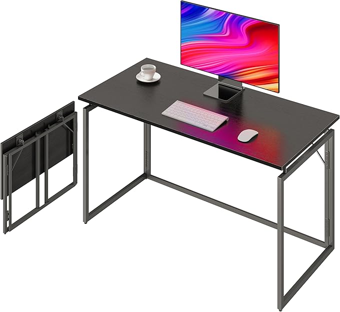 Folding Desk - 31.5 Wood Top Foldable Desk for Small Spaces | No Assembly Required Compact Desk for Home Office Writing and Study