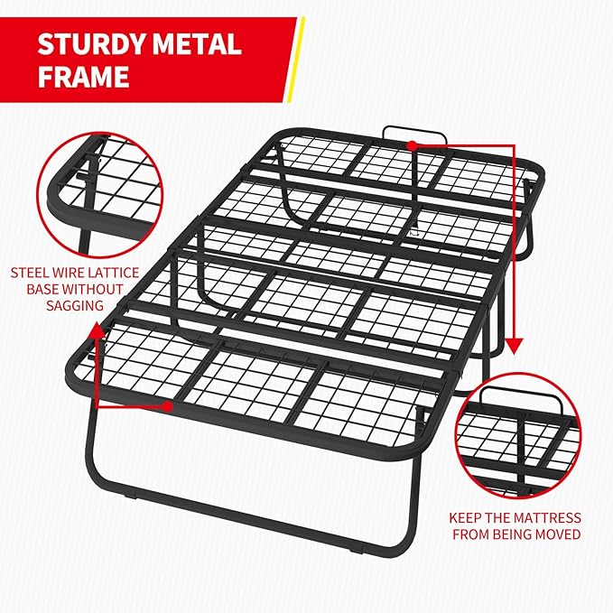PUREMIND 75 x 38 Folding Bed with 4 Inches Mattress Portable Rollaway Guest Beds for Adults with Metal Frame &amp Swivel Wheels Twin Size Foldable Bed Fold Away Beds Space Saving