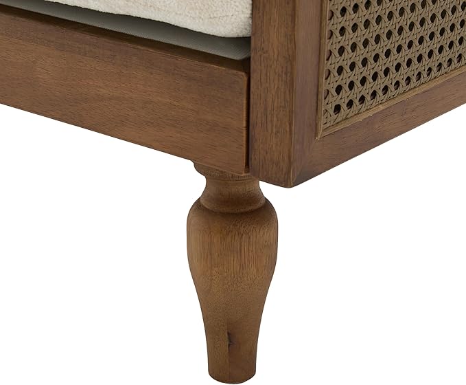 Christopher Knight Home Harper Mid-Century Loveseat Sofa Couch 2-Seater Lounge Sofa with Rattan Armrests and Wooden Legs Chenille Upholstered Couches for Living Room and Small Space Walnut