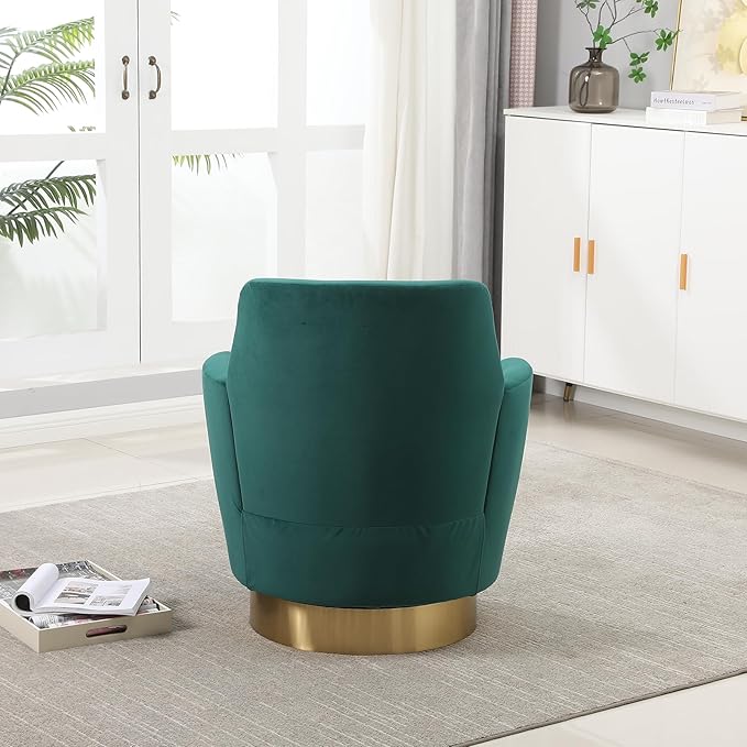 360° Swivel Barrel Accent Chair Comfy Round Accent Chairs with Gold Iron Base &amp Dual-Layer Cushion Modern Lounge Reading Armchair Upholstered Sofa Chair for Living Room Bedroom(Velvet Emerald