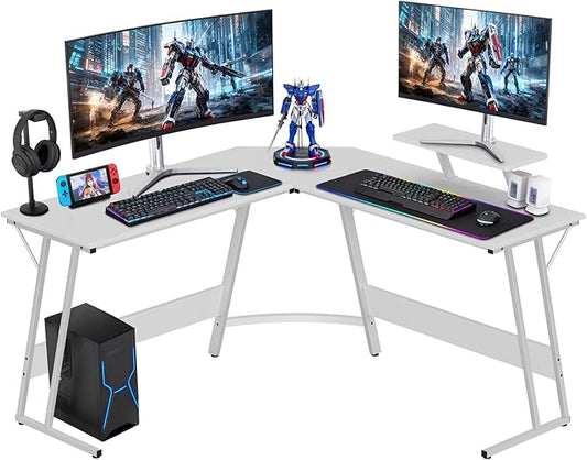 FDW L Shaped 51 Inch Gaming DeskCorner Computer DeskPC Gaming DeskWriting Workstation with Large Monitor Stand for Home OfficePure White