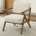 Mid-Century Modern Chair Upholstered Lounge Arm Chair with Solid Wood Frame Thicker Cushion for Living Room Reading Balcony Beige Linen