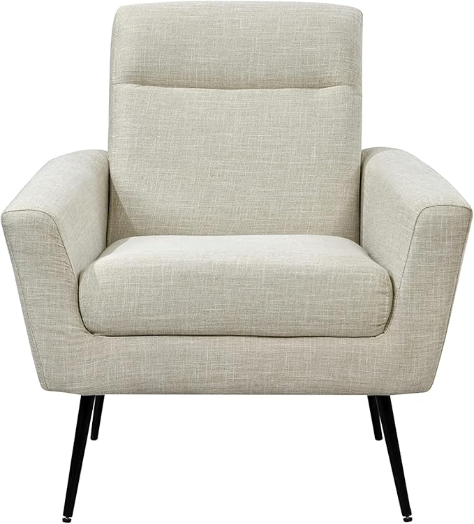 Mid Century Modern Upholstered Fabric Accent Chair Living Room Bedroom Leisure Single Sofa Chairwith Metal Legs TV armrest seat Suitable for Small Space Home Office Coffee ChairBeige