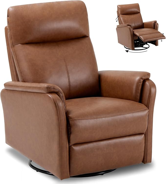 COLAMY Recliner Chair Living Room Sofa Home Theater Seat PU Leather Couch with Footrest Cushion Swivel Rocker Modern Bedroom Glider Chairs Cocoa