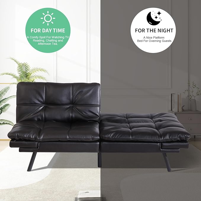 MUUEGM Futon Couch with 71 Adjustable High Density Memory Foam Futon Sofa Bed Modern Design Sofa Bed for Living Room Sleeping and Relaxing(Leather Black)
