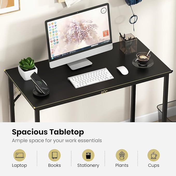 Giantex 40-Inch Black Small Computer Desk Home Office Writing Desk with Heavy-Duty Metal Frame Modern Simple Gaming Table PC Workstation Versatile Small Desk for Bedroom