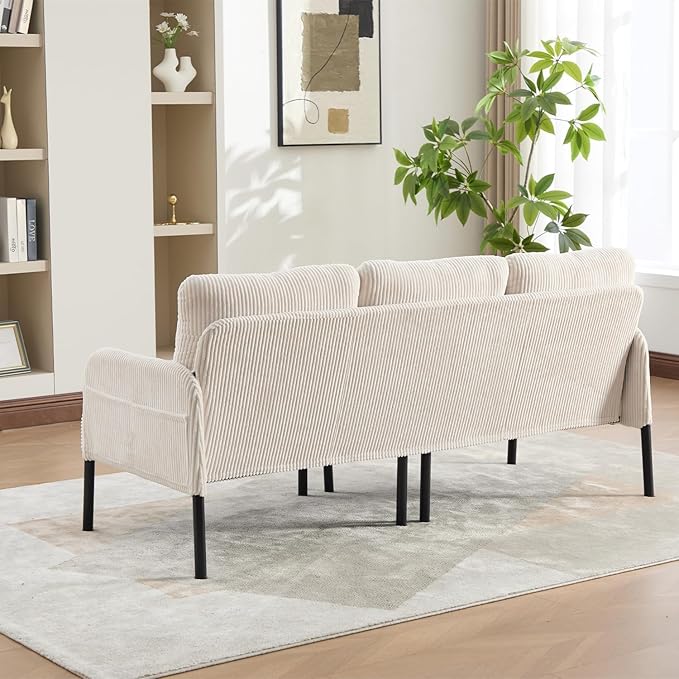 67 3 Seater Modern Couch Sofa Corduroy Fabric Upholstered Sofa for Small Space Living Room Bedroom Apartment Beige